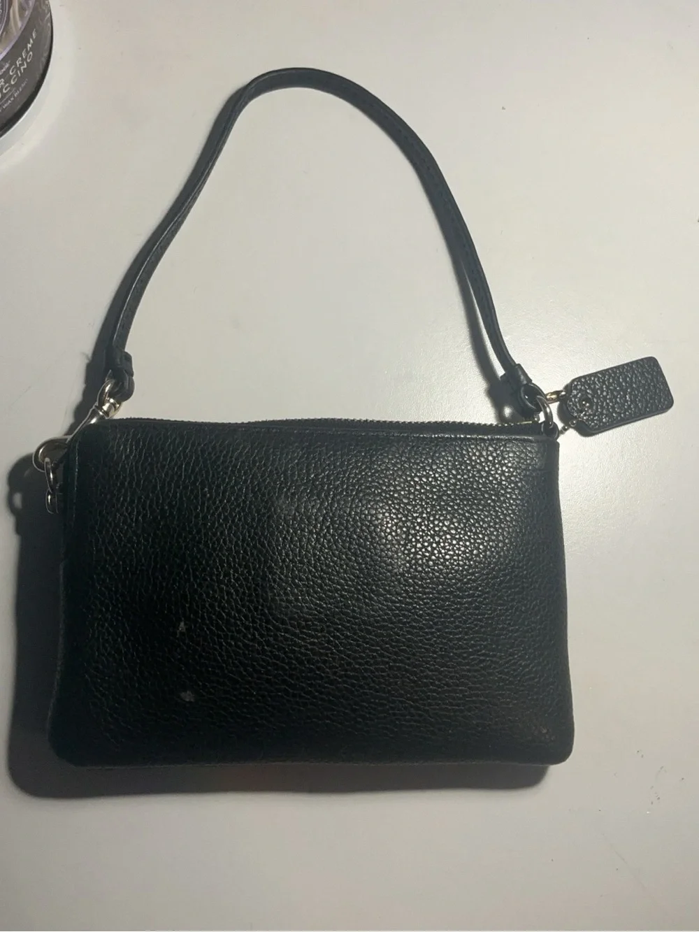 Coach Black Pebbled Leather Wristlet with Silver Logo